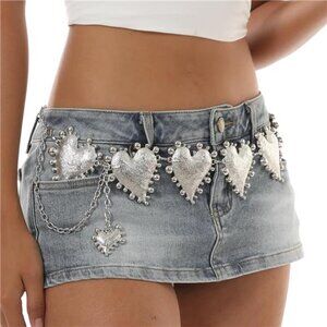 Silver Heart Charm Chain Belt - Women's Fashion Accessory